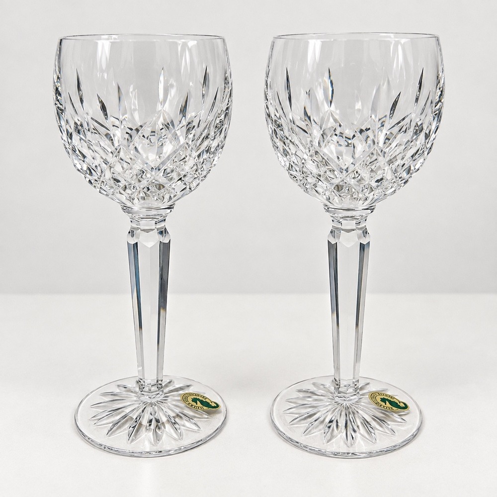 Waterford Lismore Hock Wine Glasses Set of 2 Lead Crystal Made in Ireland 7.5in